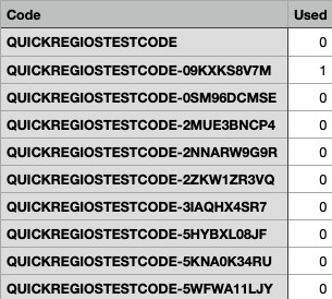 Spreadsheet-style view of bulk discount codes