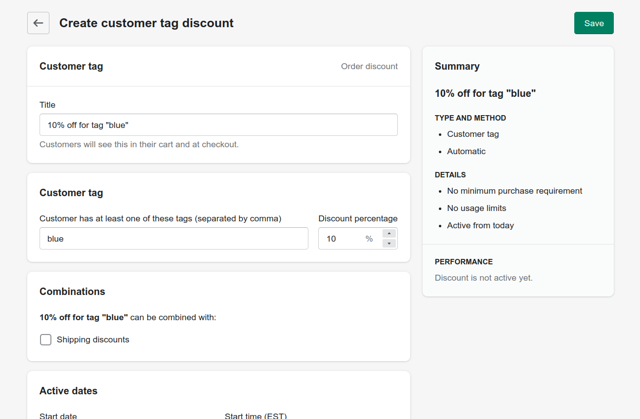 Screenshot of creating an automatic discount in Regios Automatic Discounts