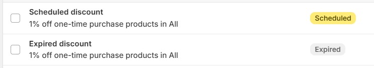 Example of a Shopify discount marked as expired