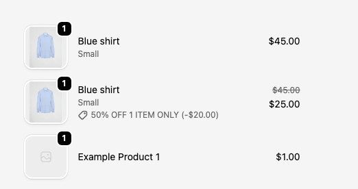Shopify checkout order summary with a discount applied to only one line item