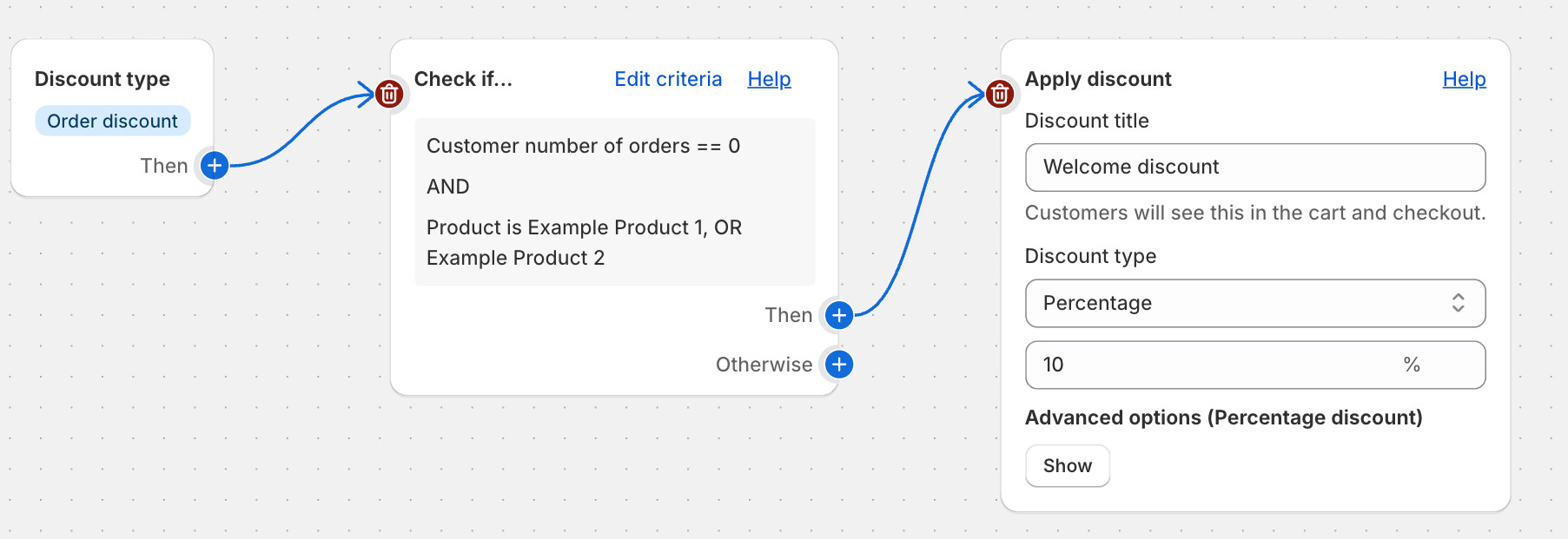Screenshot of the completed discount logic in our app.
