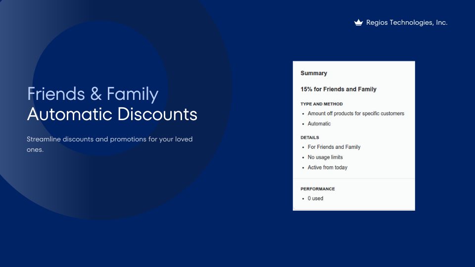 Screenshot of a friends and family discount set up using Regios Automatic Discounts.