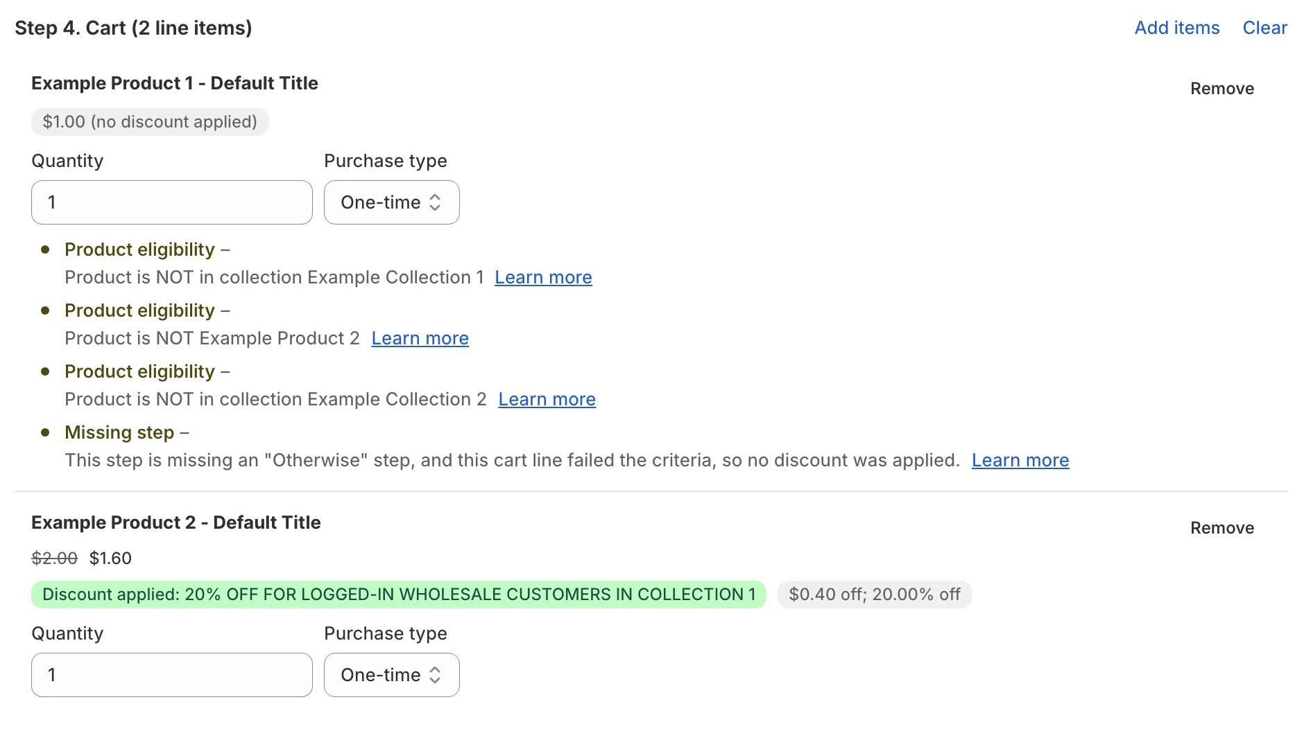 Regios Discounts Test page, why didn't this apply explanation panel