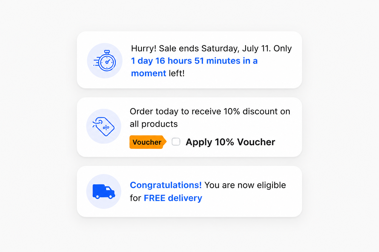 Nudgify social proof notification examples.