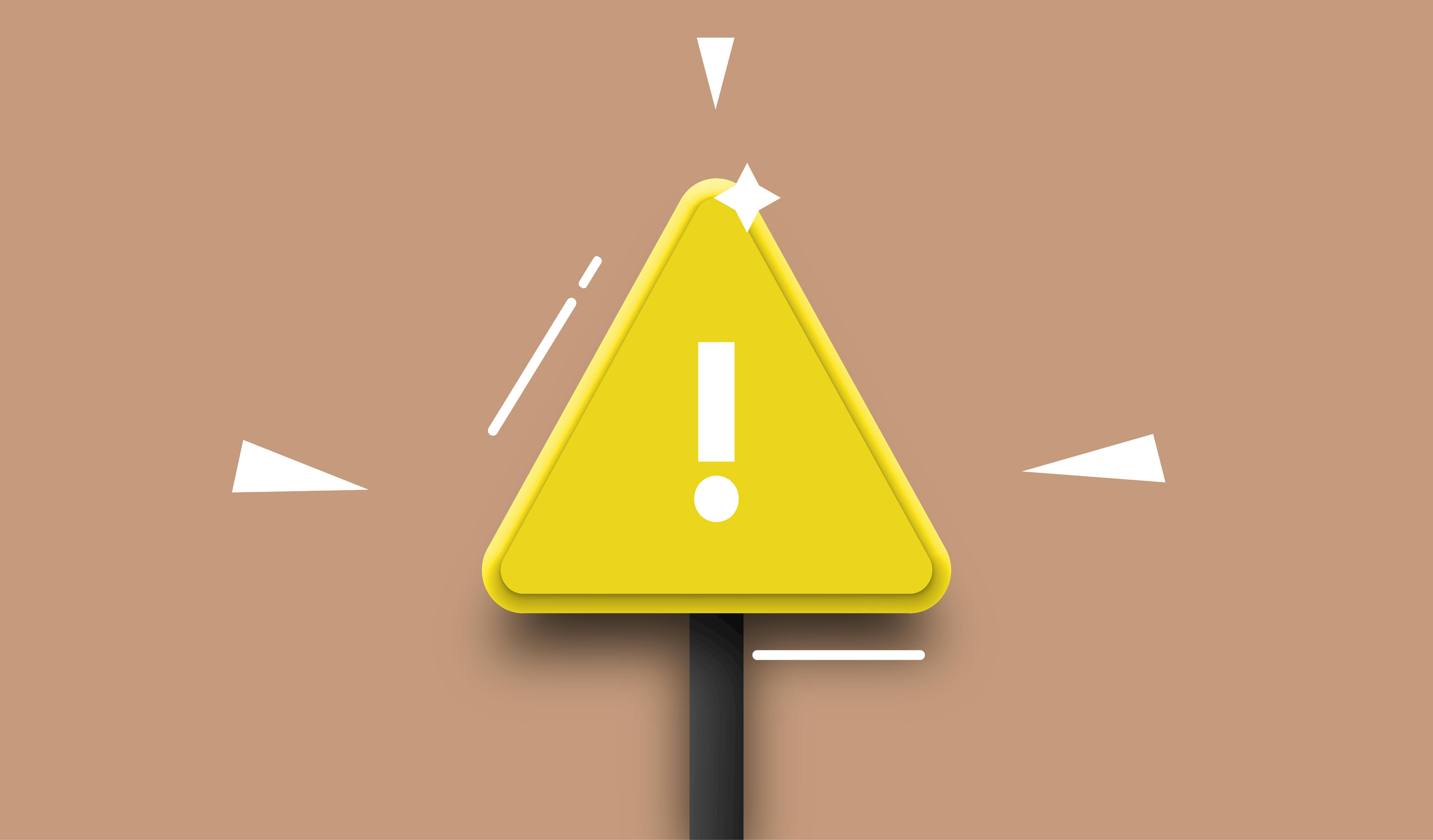 Yellow warning icon on a brown background