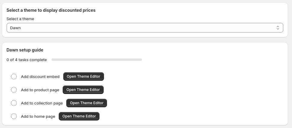 Screenshot of Regios Discounts theme setup guide