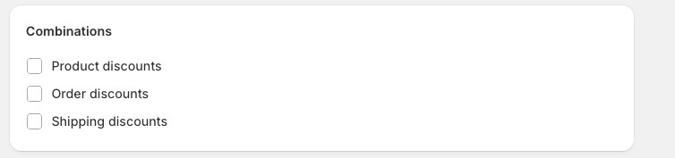 'Combinations' checkboxes - 'Product', 'Order', and 'Shipping' discounts.
