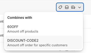 The 'Combines with' overview for a single discount in the Shopify admin.