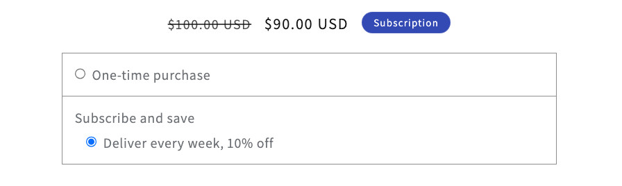 A 'One-time purchase'/'Subscribe and save' widget from the Shopify subscriptions app.