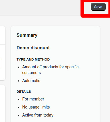 Screenshot of saving a discount in Regios Automatic Discounts